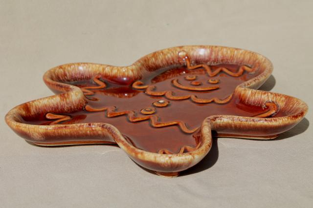 vintage Hull brown drip glaze pottery Gingerbread man holiday cookie shape plate or serving tray