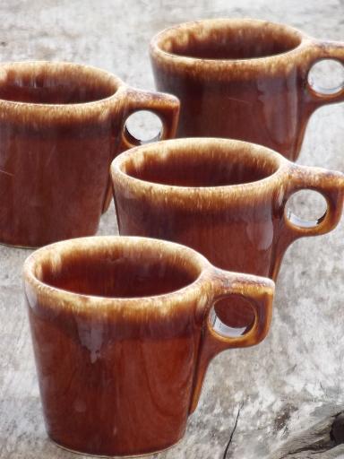 vintage Hull brown drip glaze pottery mugs, oven proof coffee cups