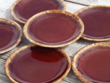 vintage Hull oven proof pottery sandwich plates set, brown drip ring pattern