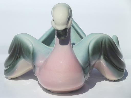 vintage Hull pottery swan bird planter in retro pink & blue!
