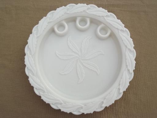 vintage Imperial Star Holly leaf milk glass candle tray centerpiece