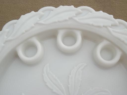 vintage Imperial Star Holly leaf milk glass candle tray centerpiece