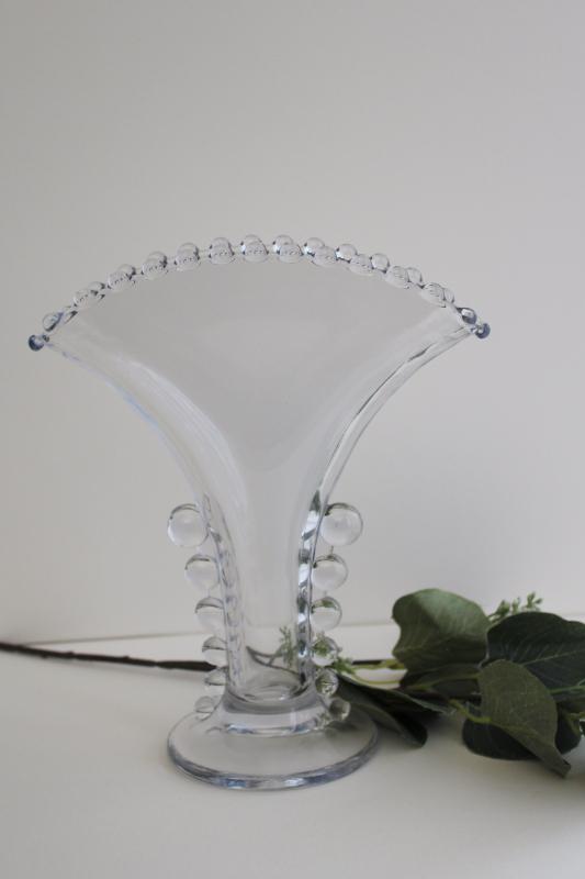 vintage Imperial candlewick pattern fan vase, crystal clear pressed glass