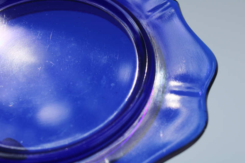 vintage Imperial glass butter or cheese dish, cobalt blue glass plate w/ clear dome cover