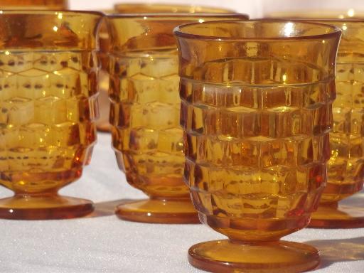 vintage Indiana amber glass glasses set all sizes, Whitehall cube pattern