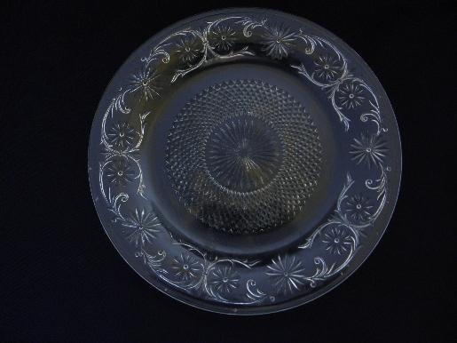 vintage Indiana daisy pattern glass, clear platter and cake plate