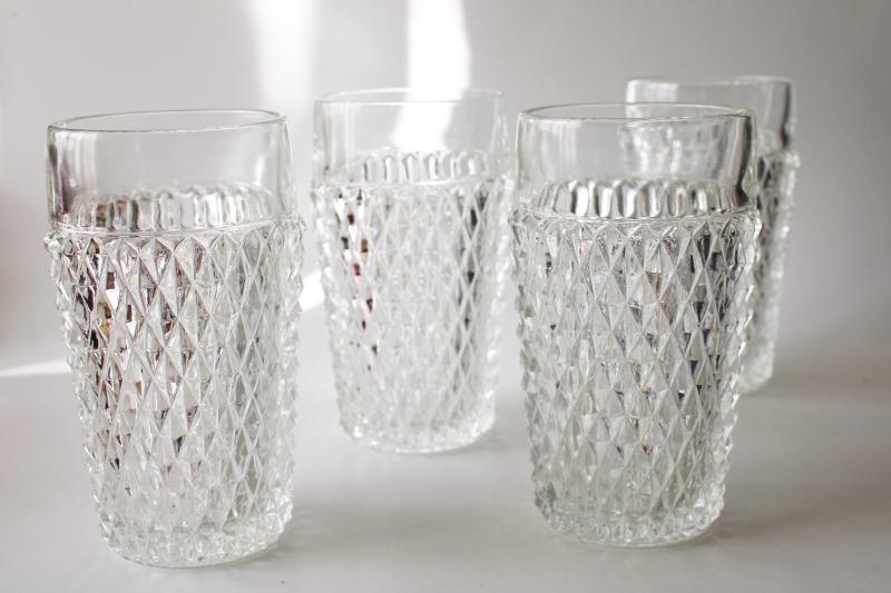 Vintage Indiana Diamond Point Pattern Pressed Glass Tumblers Heavy
