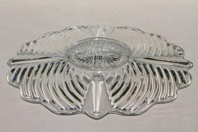 vintage Indiana glass 303 line crystal clear depression glass torte plate, large cake plate