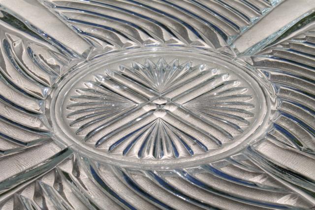 vintage Indiana glass 303 line crystal clear depression glass torte plate, large cake plate