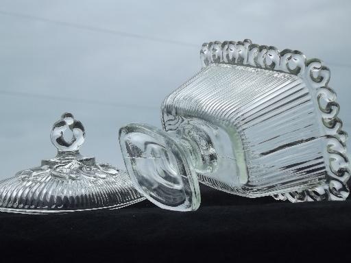 vintage Indiana glass clear lace edge rectangular wedding box candy dish