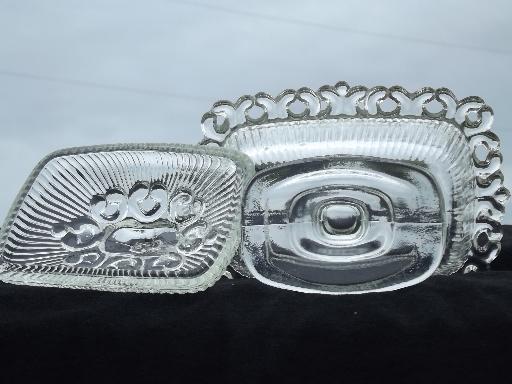 vintage Indiana glass clear lace edge rectangular wedding box candy dish