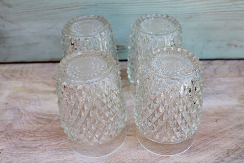 vintage Indiana glass crystal clear diamond point drinking glasses, old fashioned tumblers