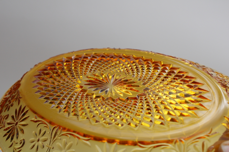 vintage Indiana glass daisy pattern oval platter, dark amber depression glass