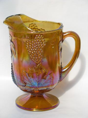 vintage Indiana glass, harvest grapes amber carnival luster pitcher