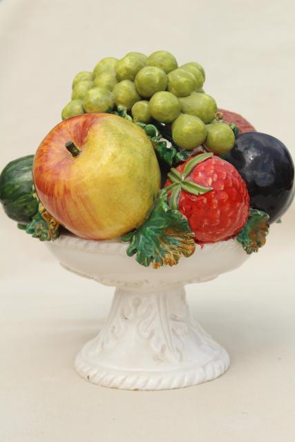 vintage Italian ceramic fruit bowl centerpiece, pyramid topiary table decor