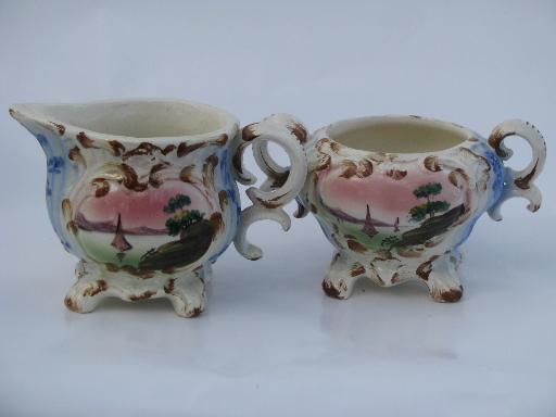 vintage Italian majolica pottery tea cups and saucers, Italy - Deruta?