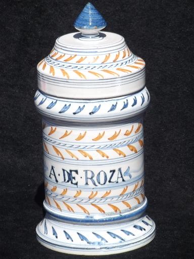 vintage Italian pottery apothecary bottle, hand painted ceramic rose jar
