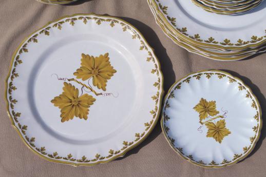 vintage Italian pottery dishes, hand-painted green grape leaves dinnerware set Made in Italy