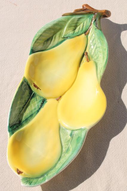 vintage Italian pottery, small tray w/ yellow pears in hand painted ceramic