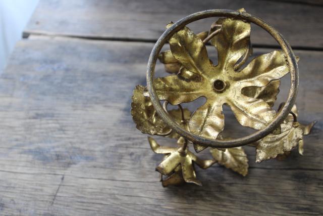 vintage Italian tole gold wrought metal roses, Florentine style base for frame or cake stand