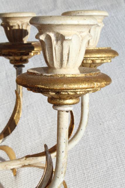 vintage Italian tole wall sconces, huge wheat sheaves w/ Florentine gold wood candle holders