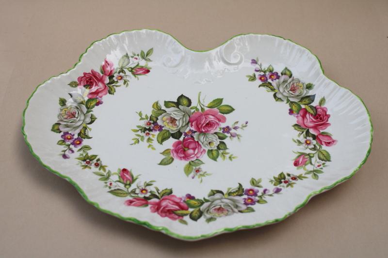 vintage James Kent Old Foley scalloped tray, Harmony Rose pattern roses floral
