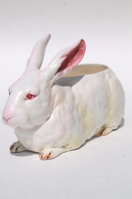 vintage Japan Lefton china white rabbit planter pot, large life size bunny