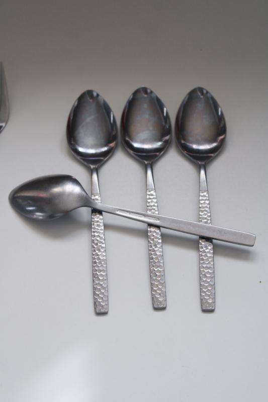 vintage Japan Northland Oneida stainless flatware hammered finish, dinner forks  knives, spoons