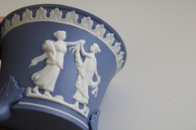 vintage Japan bisque china footed planter pot, Wedgwood blue  white w/ jasperware style classical cameo