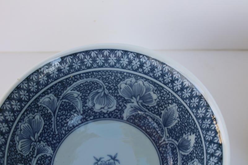 vintage Japan blue & white porcelain rice or noodle bowls, ginkgo & flower