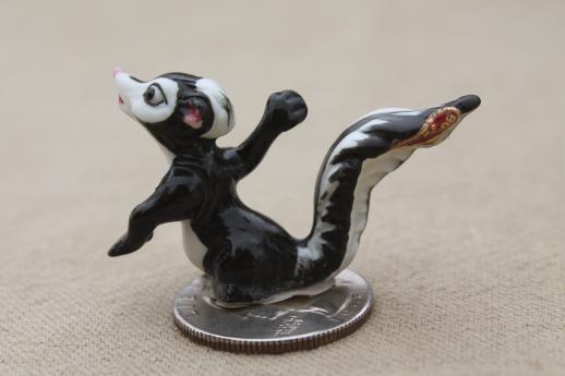 vintage Japan china figurine miniatures, tiny bone china animals, family of skunks