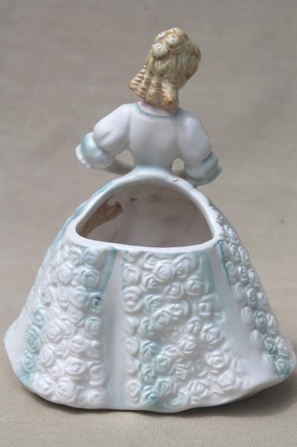 vintage Japan china lady figurine, Cinderella blue & white pretty girl w/ parasol