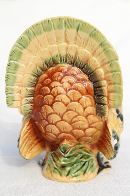 vintage Japan hand painted ceramic planter, Thanksgiving tom turkey holiday table decor