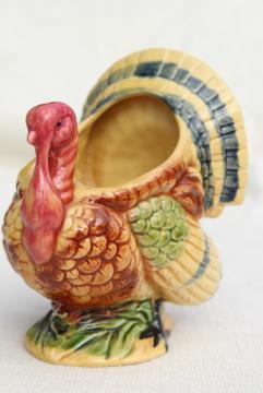 vintage Japan hand painted ceramic planter, Thanksgiving tom turkey holiday table decor