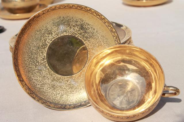vintage Japan hand-painted encrusted gold porcelain tea set, pot, cups & saucers, plates