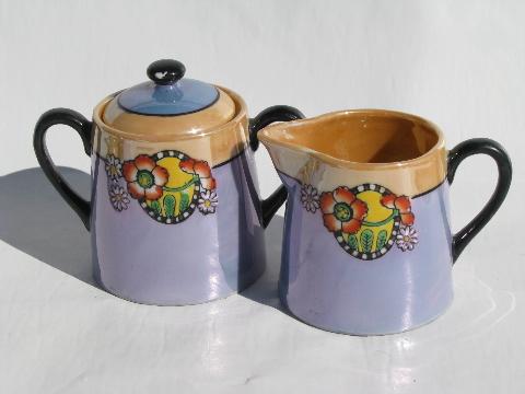 vintage Japan hand-painted luster china cream pitcher & sugar bowl w/ tray