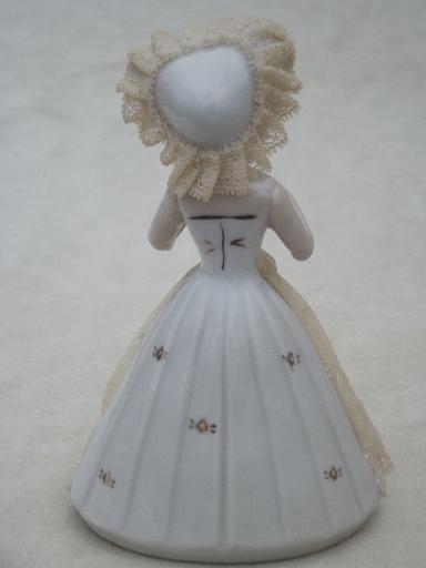 vintage Japan lady figurine, hand-painted china doll trimmed in lace