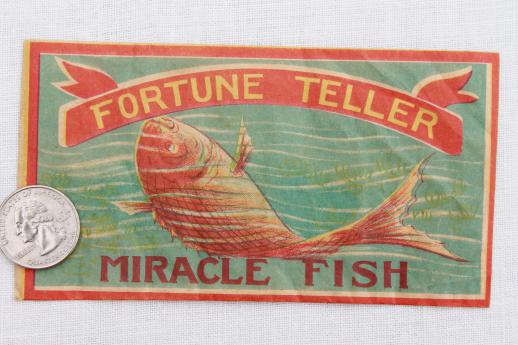 vintage Japan paper novelty, Miracle Fish fortune telling party game toy