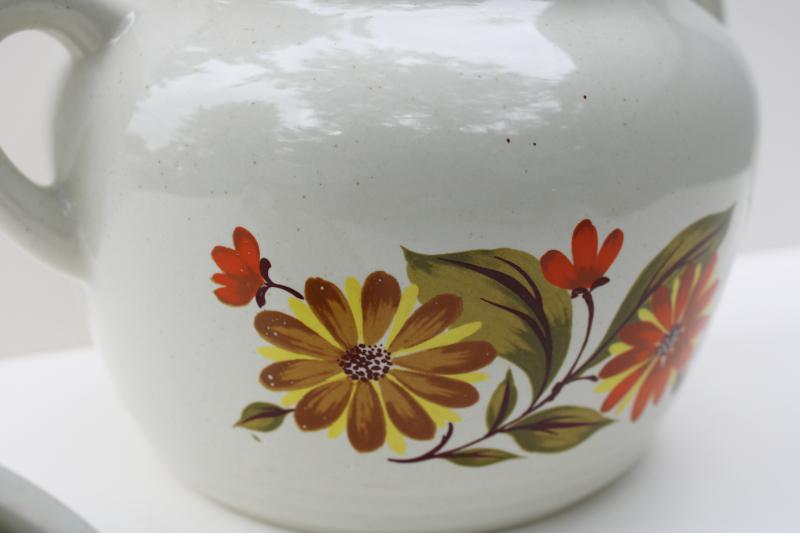 vintage Japan stoneware bean pot Capri JMP, fall flowers ceramic cookie jar