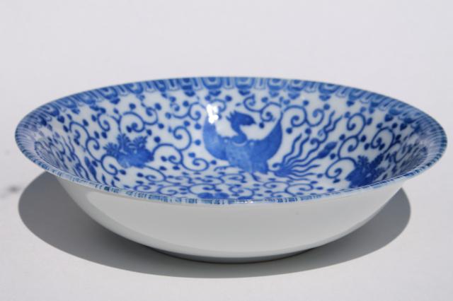 vintage Japanese blue & white china Phoenix ware birds pattern dishes, plates & bowl