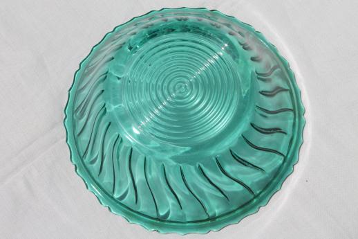 vintage Jeannette ultramarine teal blue glass bowl, swirl pattern glass salad bowl