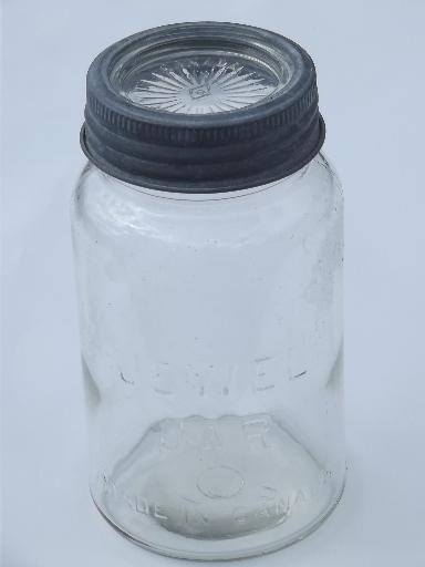 vintage Jewel Jar glass canning jar Made in Canada, old zinc band lid