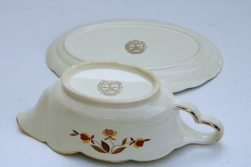 vintage Jewel Tea Hall china Autumn Leaf pattern gravy boat pitcher small platter underplate