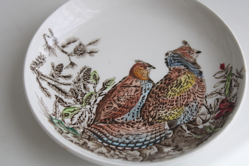 vintage Johnson Bros ironstone china Ruffed Grouse game birds pattern coaster or butter pat plate