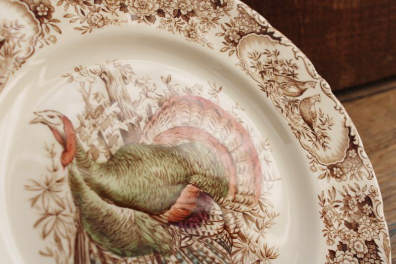 vintage Johnson Bros transferware china dinner plate Wild Turkeys Native American pattern