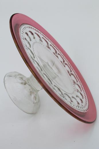 vintage King's Crown ruby flash thumbprint glass cake stand dessert plate