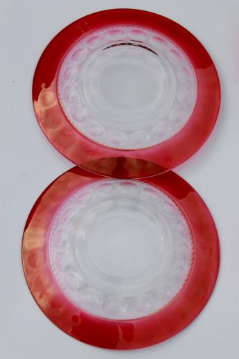 vintage King's Crown ruby flash thumbprint glass dishes complete set for 12