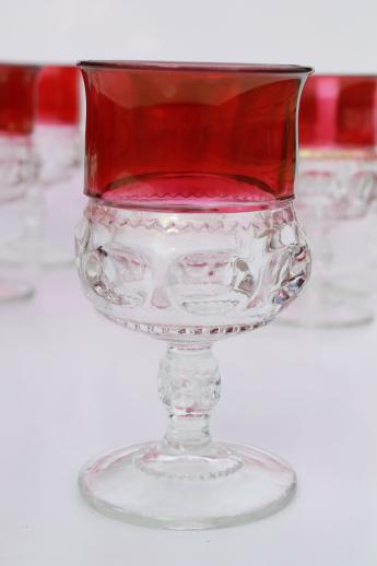 vintage King's Crown ruby flash thumbprint glass dishes complete set for 12