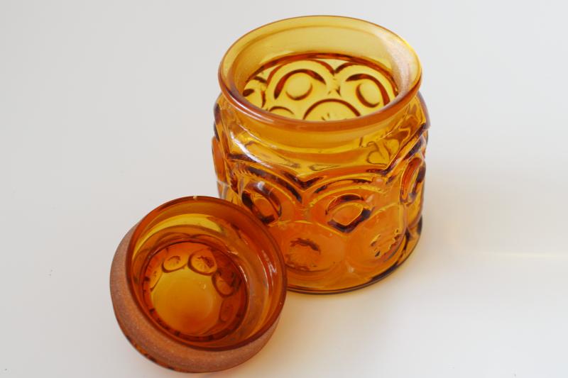 vintage LE Smith amber glass Moon & Stars small canister jar with lid 