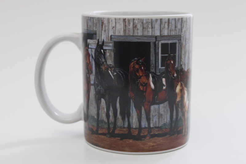 vintage Lang ceramic coffee mug Chris Cummings art print horses Little Partners
